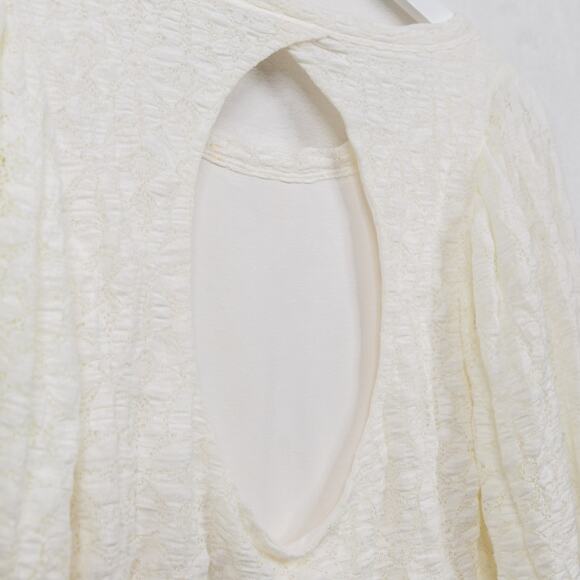 FREE PEOPLE Jasmine Lace Open Back Top Puff Sleeves Balletcore Feminine Sz M - Picture 5 of 6